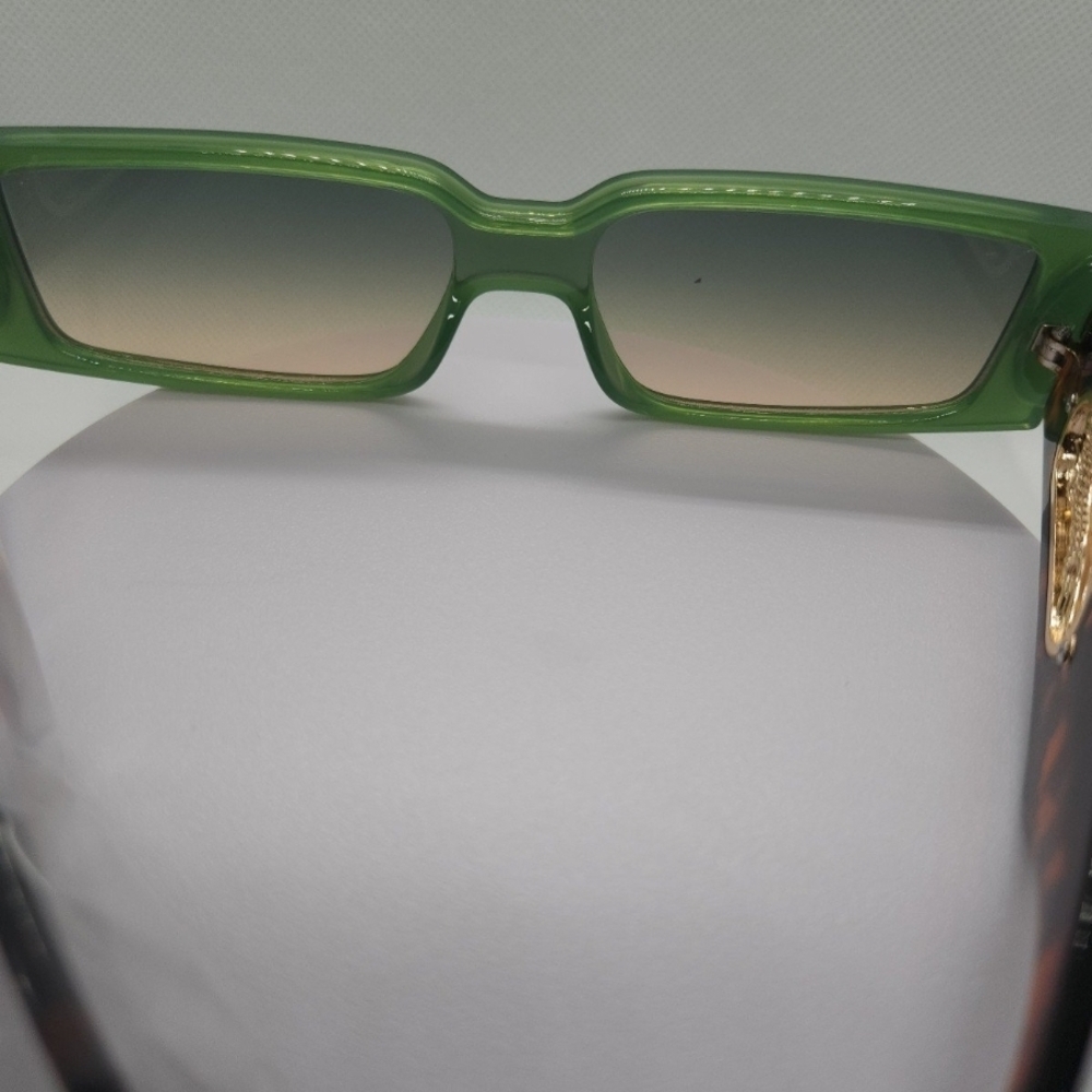 Green Tortoise Shell Rectangular Sunglasses - image 5